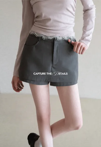 High waist tailored shorts with lace trim