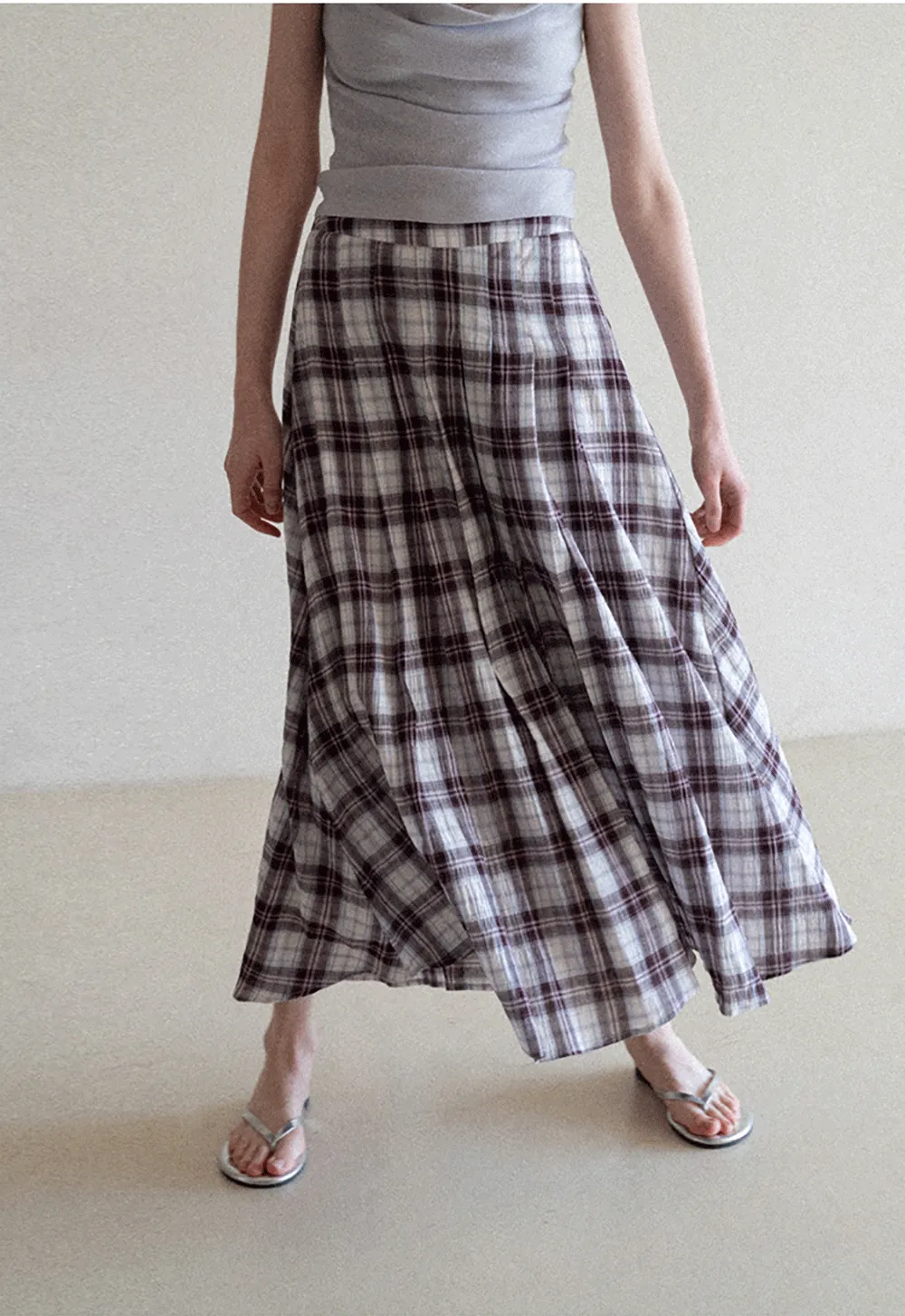 Plaid Pleated Midi Skirt
