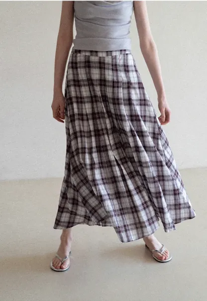 Plaid Pleated Midi Skirt