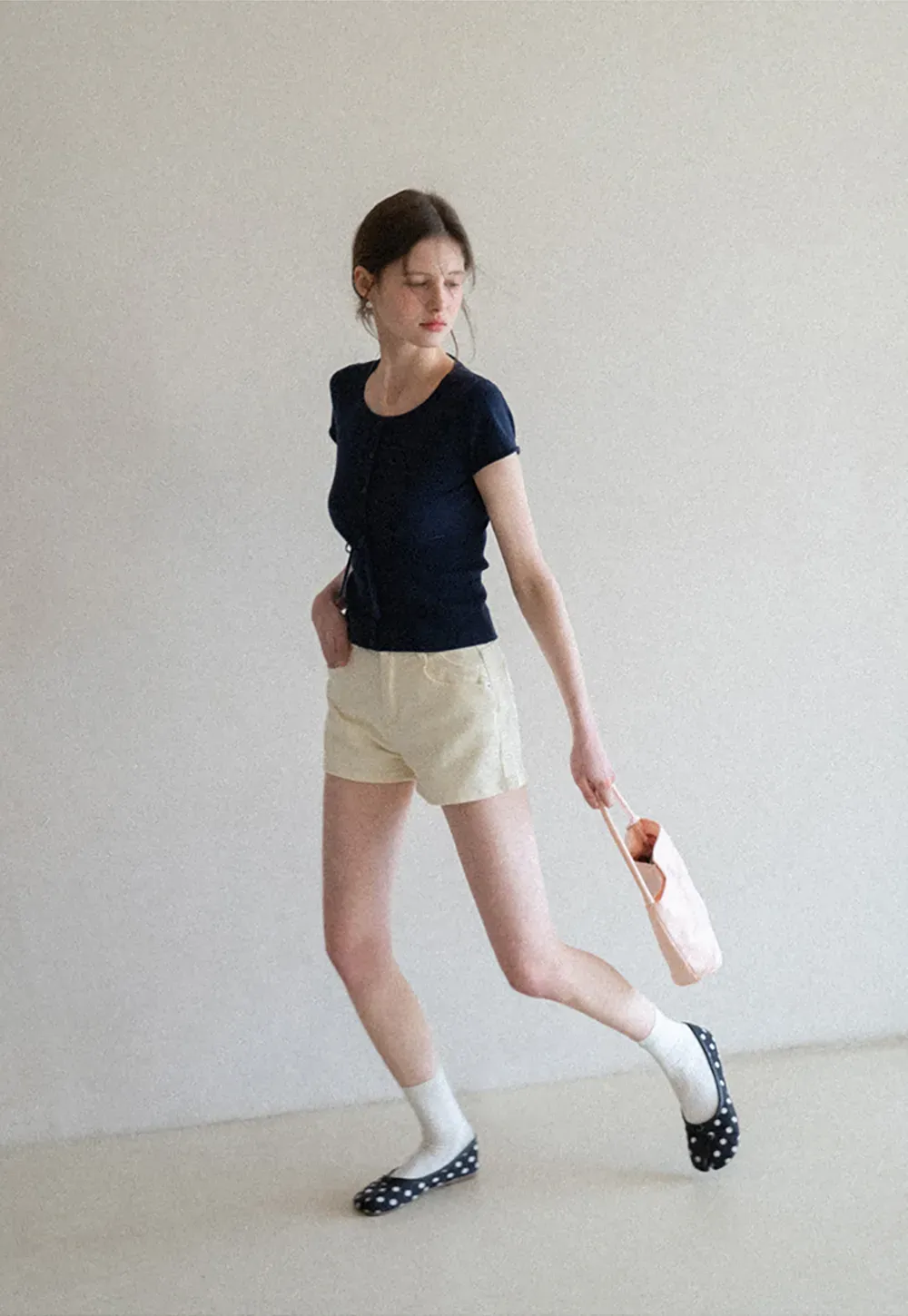 Short Sleeve Knit Cardigan with Front Buttons and Waist Tie