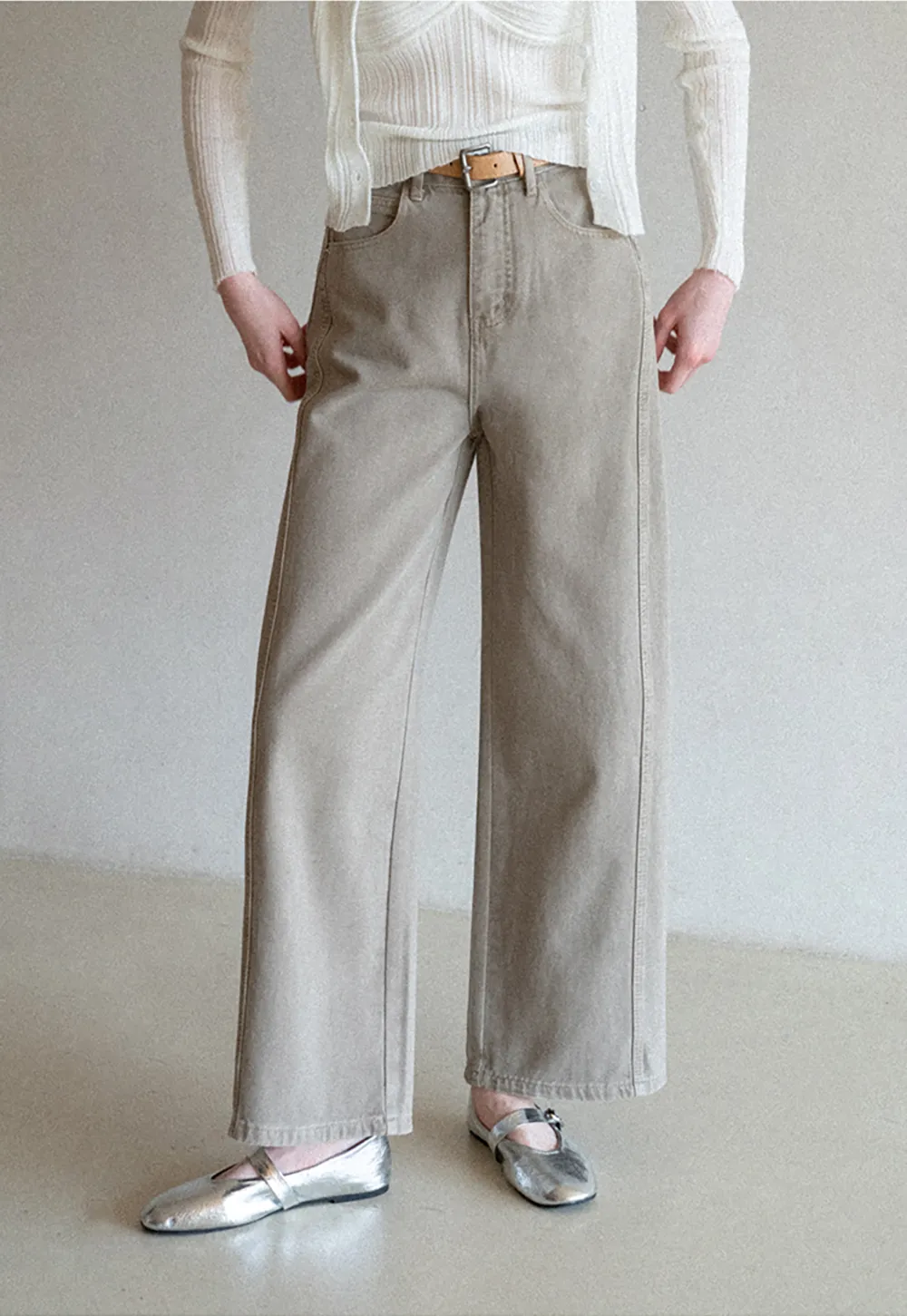 Wide leg high waist denim pants with belt loops