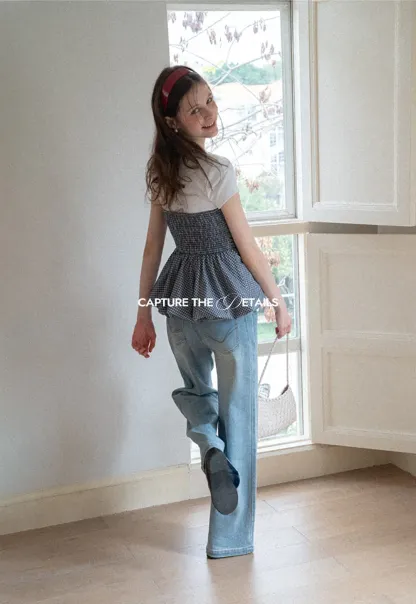 Smocked Waist Checkered Tank Top