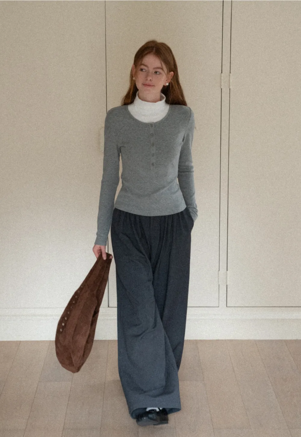 Stylish Gray Long-Sleeve Turtleneck Top