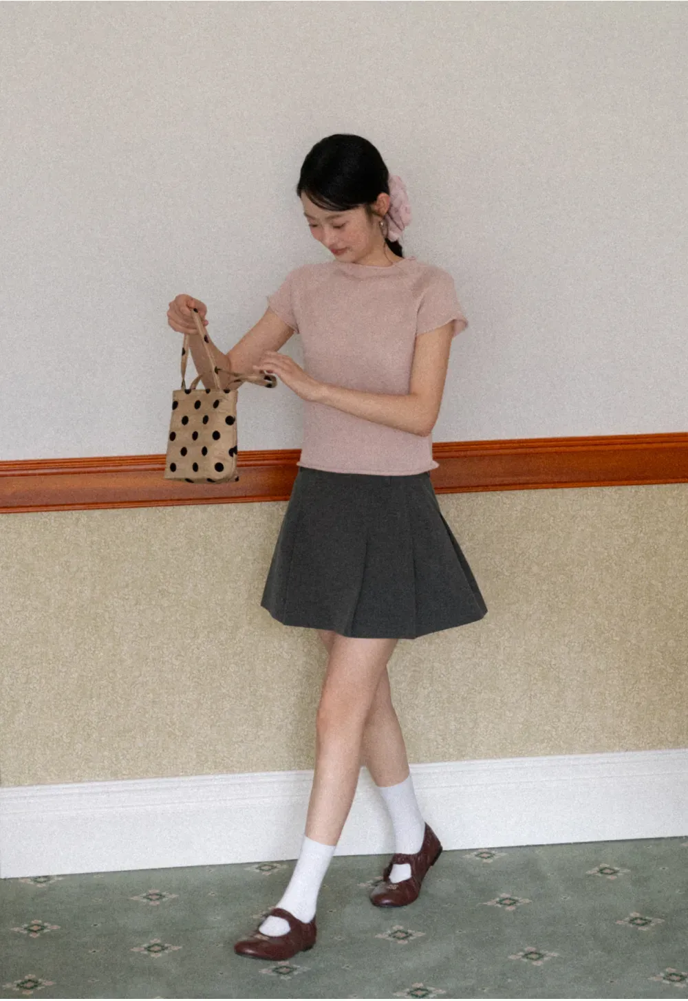 Short Sleeve Ribbed Knit Top with Raglan Sleeves