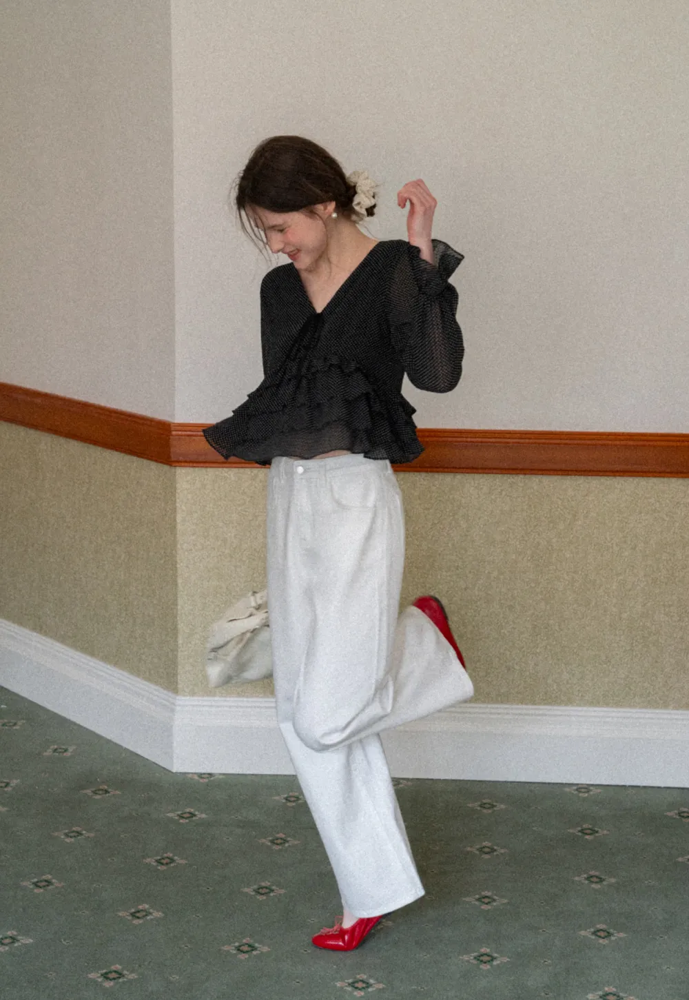 Wide leg high waist denim pants