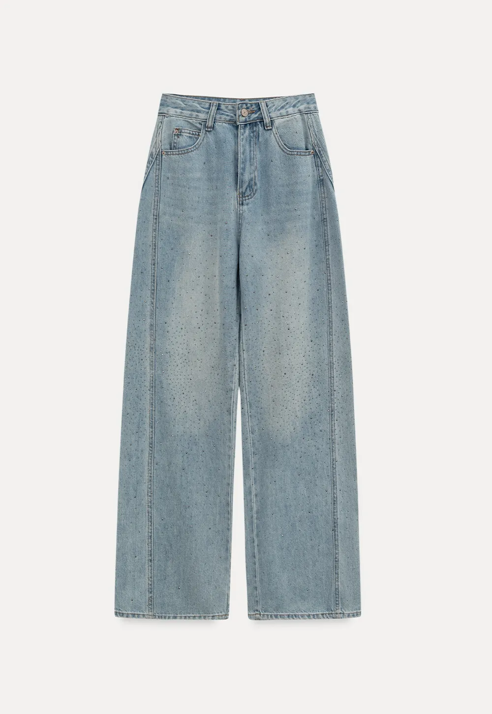 Wide leg jeans with subtle dot embellishments