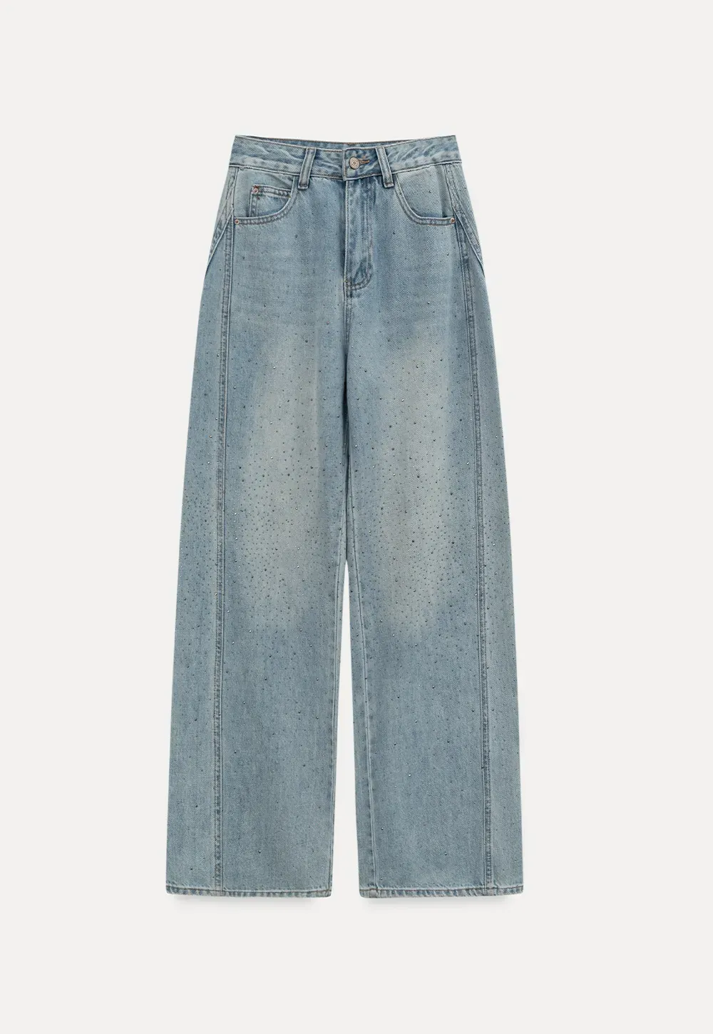 Wide leg jeans with subtle dot embellishments