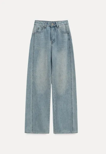 Wide leg jeans with subtle dot embellishments