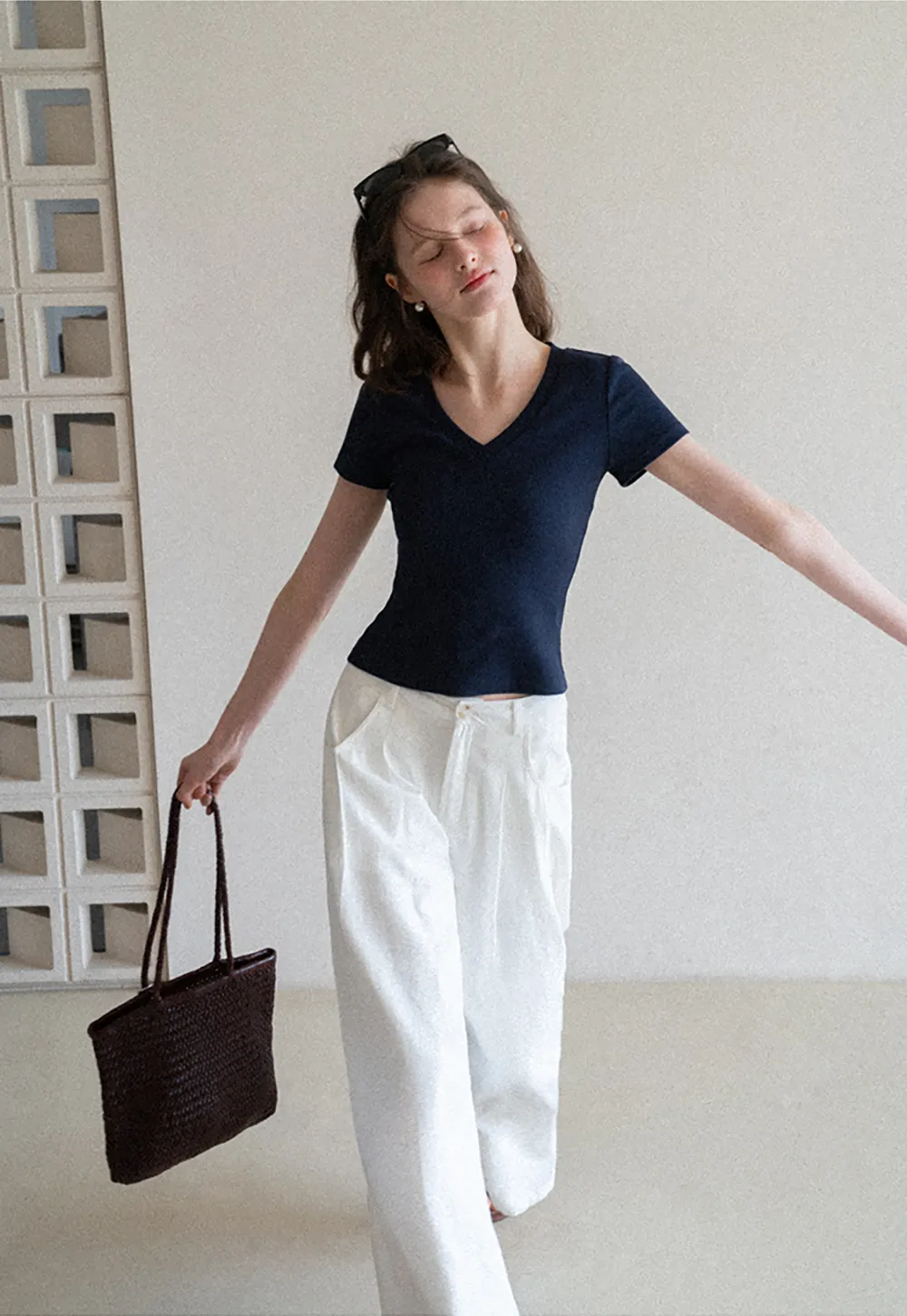 Casual Pants with Wide Legs and Pleats