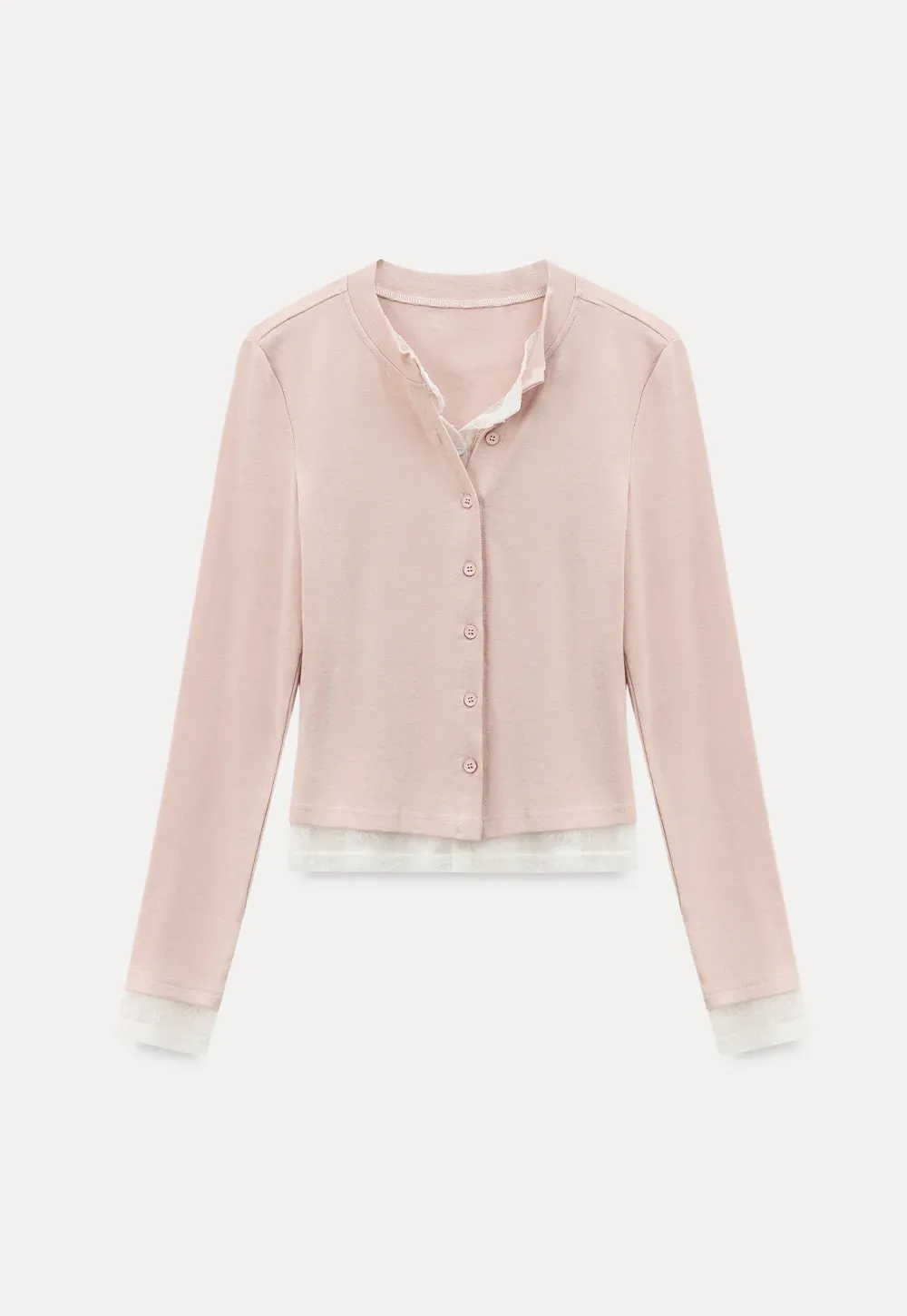 Long sleeve button front knit top with collar