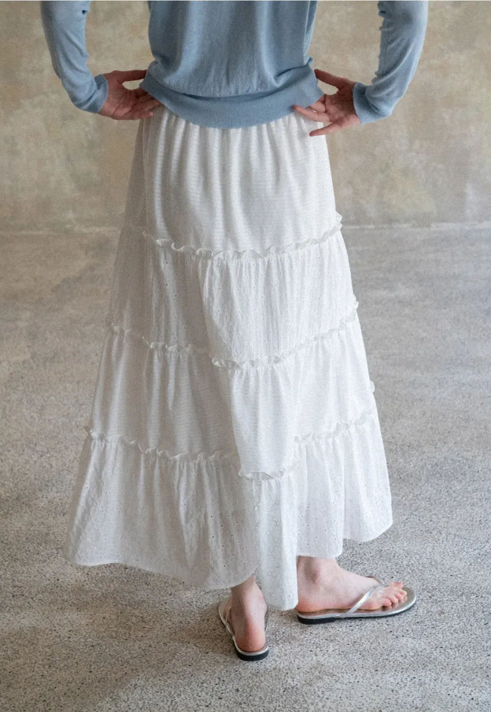 Tiered Ruffled Eyelet Maxi Skirt