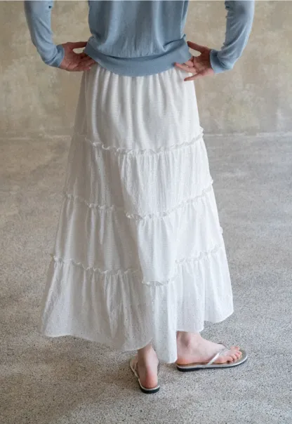 Tiered Ruffled Eyelet Maxi Skirt