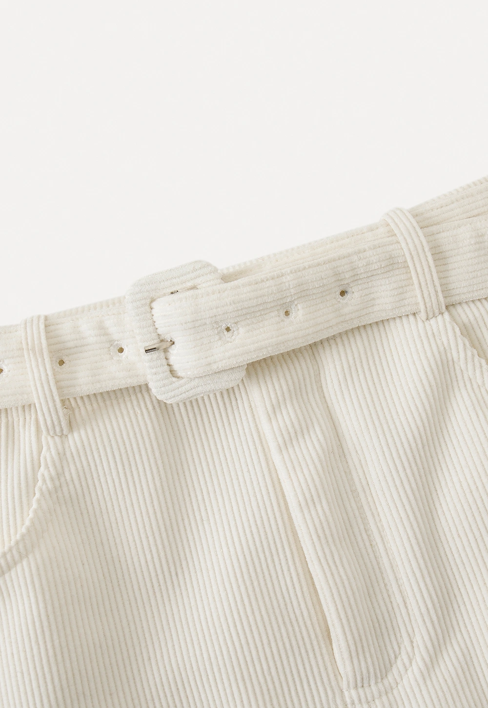 Women White Belted Corduroy Skirt