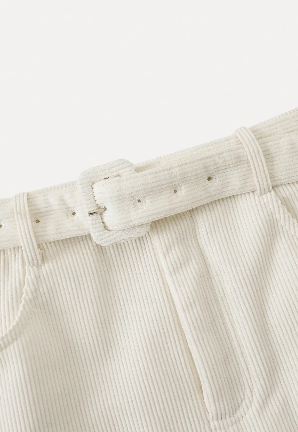 Women White Belted Corduroy Skirt