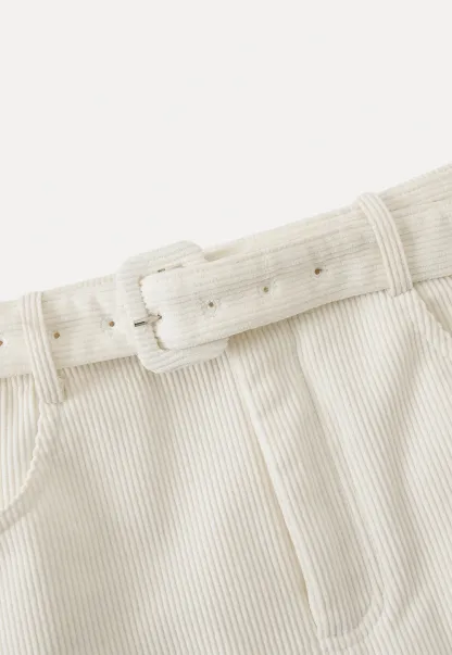 Women White Belted Corduroy Skirt