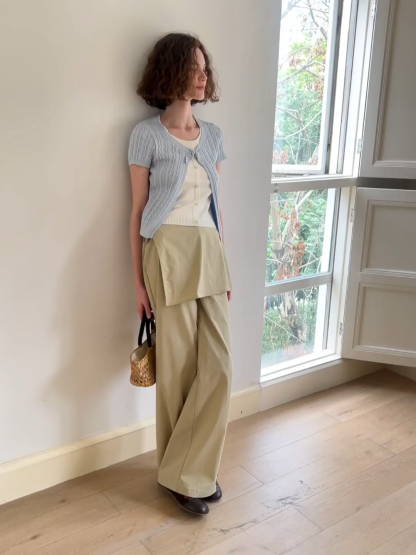 Cable Knit Short Sleeve Cardigan with Bow Detail