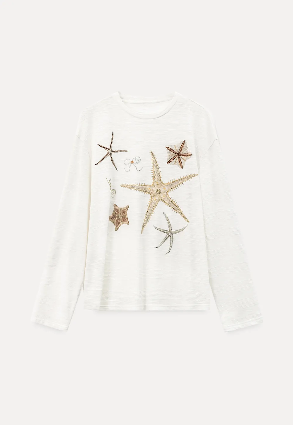 Long sleeve T shirt with starfish embroidery