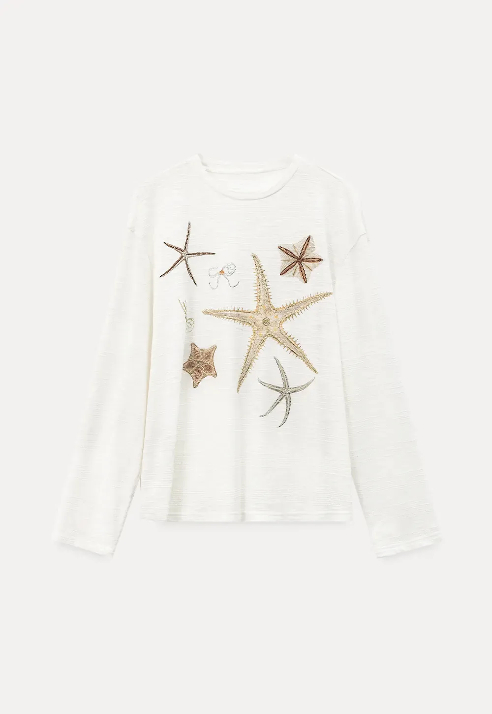 Long sleeve T shirt with starfish embroidery