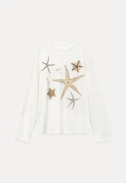Long sleeve T shirt with starfish embroidery