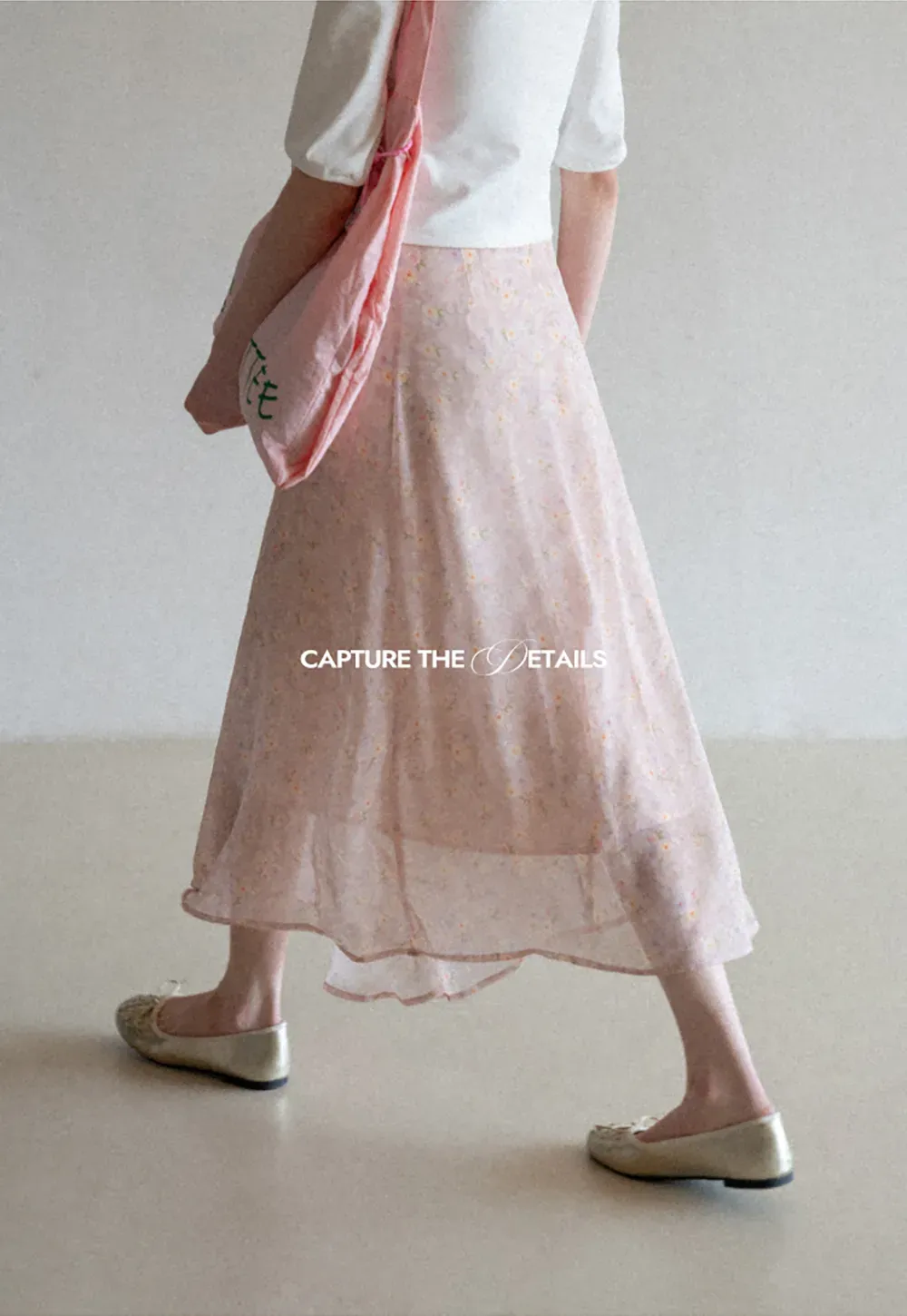 Flowy floral print midi skirt with layered hem