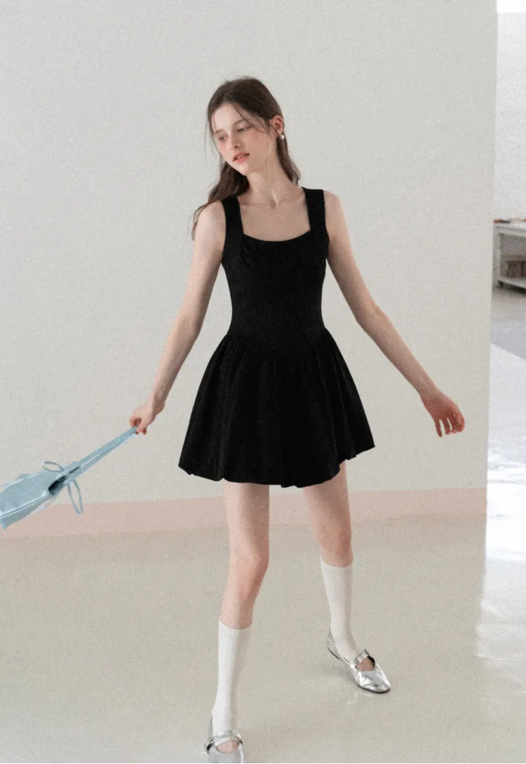 Sleeveless Square Neck Flared Mini Dress