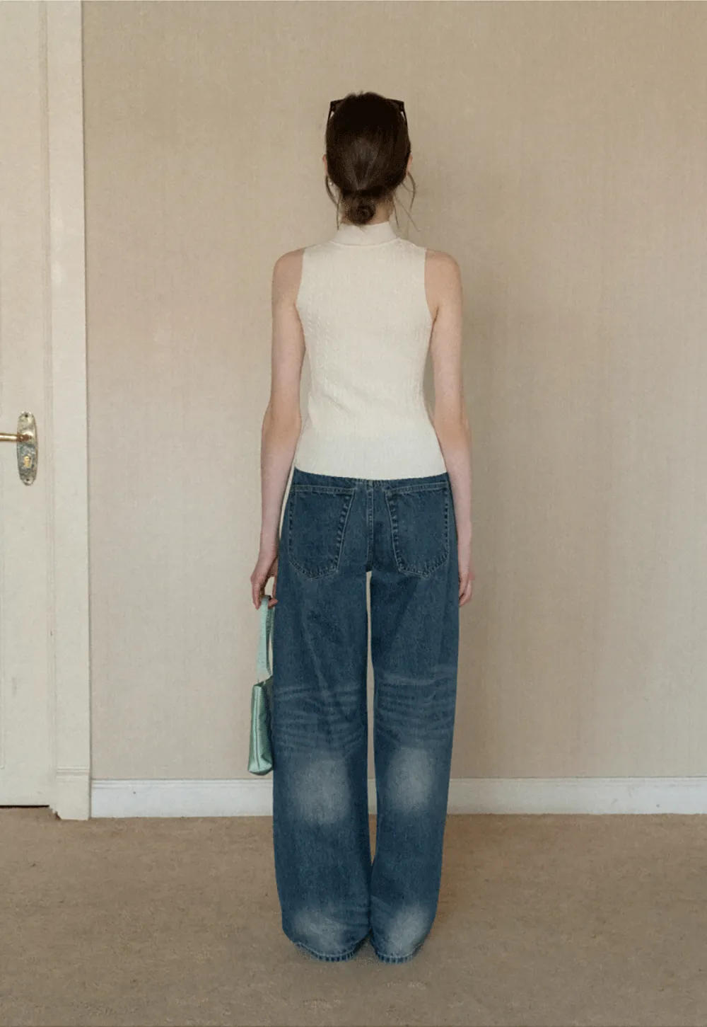 Wide leg high waist denim jeans with faded wash design