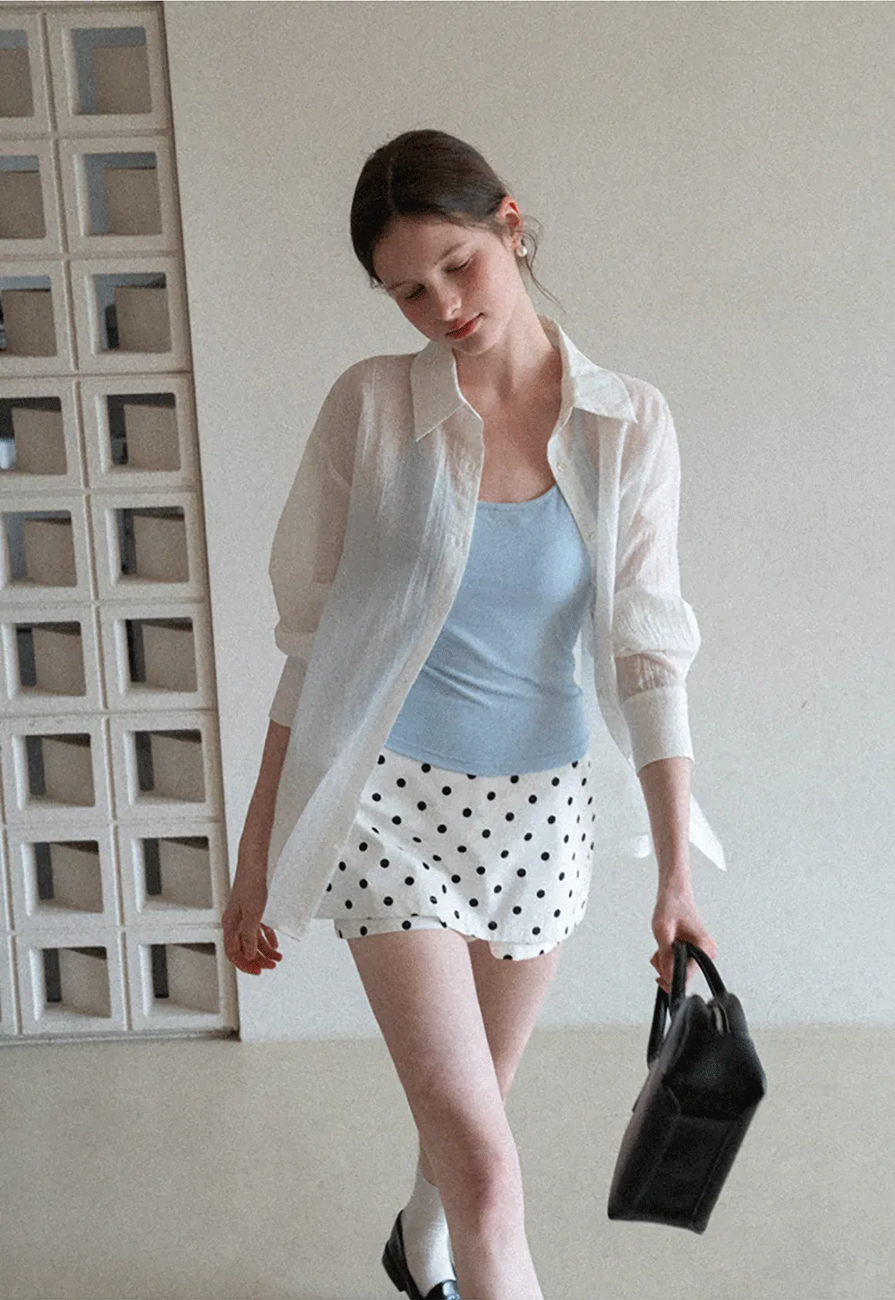 Polka dot mini skirt with layered hem