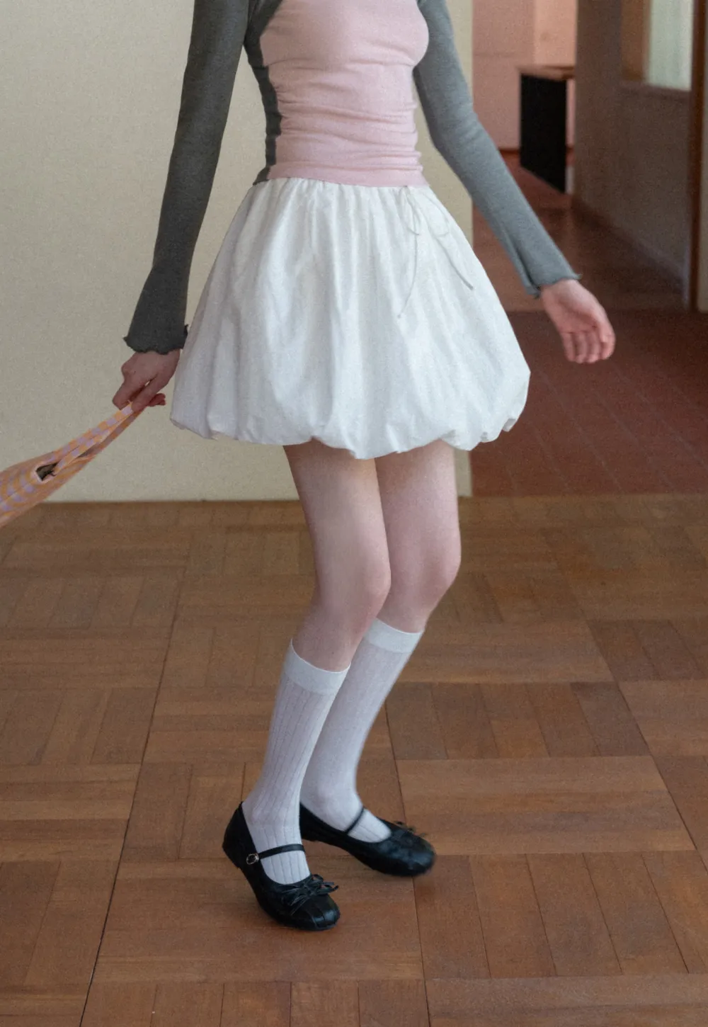 Puffed skirt with drawstring waist