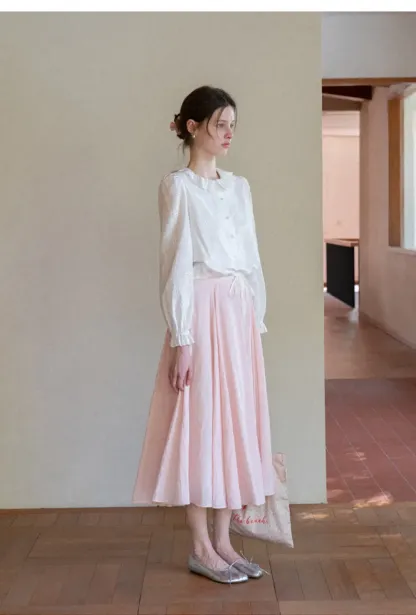 Ruffled Collar Long Sleeve Button Up Shirt