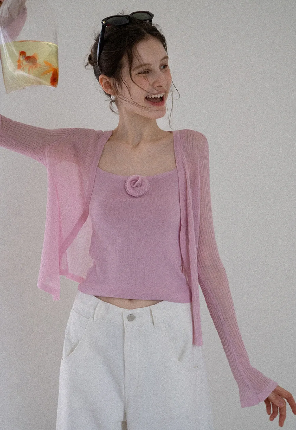 Women's Knit Cami and Sheer Cardigan Set