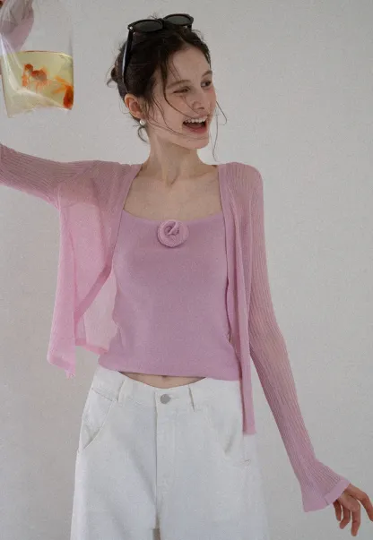 Women's Knit Cami and Sheer Cardigan Set