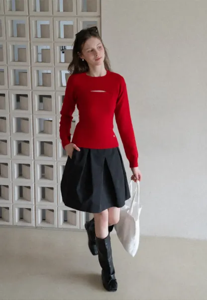 Cutout Detail Round Neck Knit Sweater