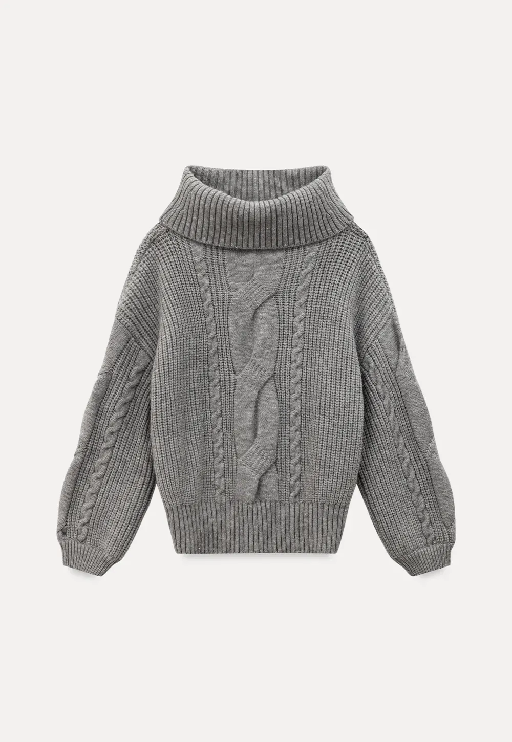 Gray Cable-Knit Turtleneck Sweater