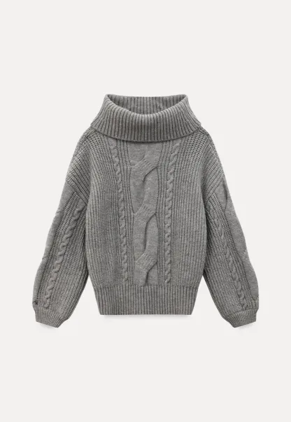Gray Cable-Knit Turtleneck Sweater
