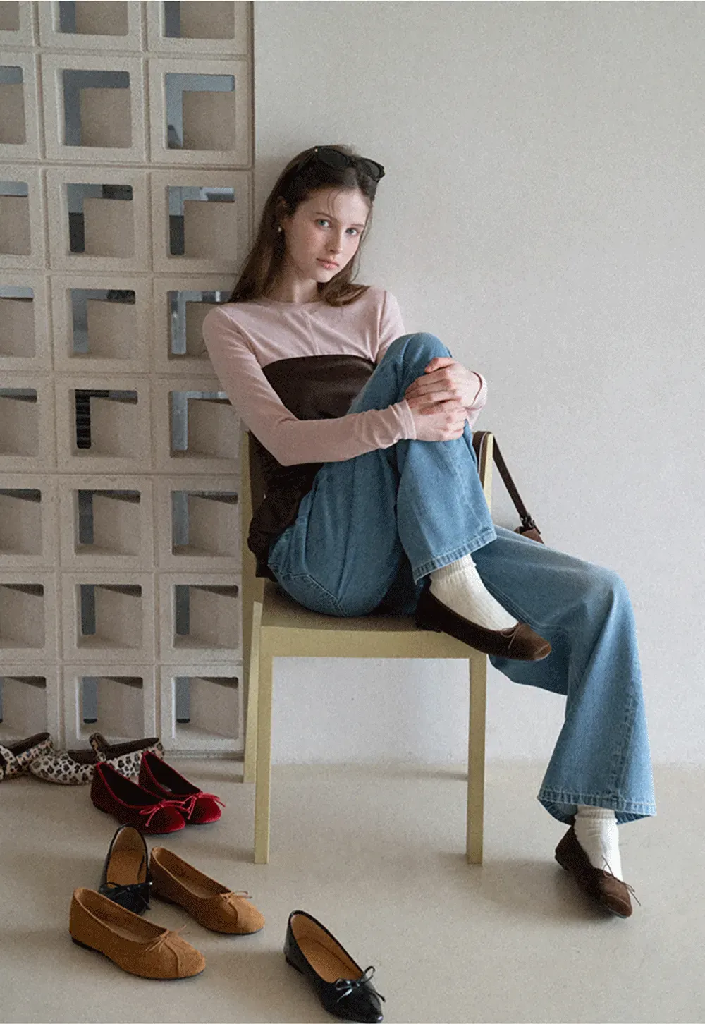 Long sleeve top with ruffled hem and layered design