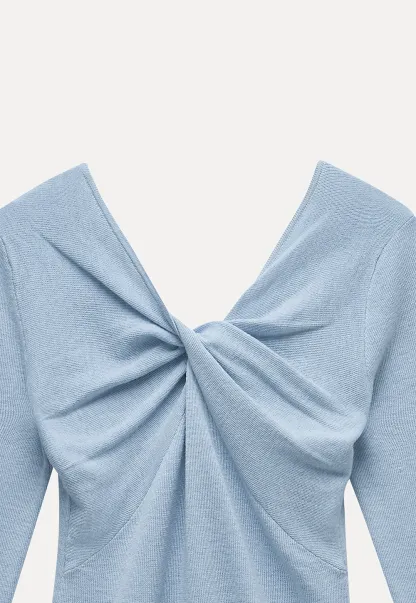 Women V Neck Twist Front Long Sleeve Knit Top