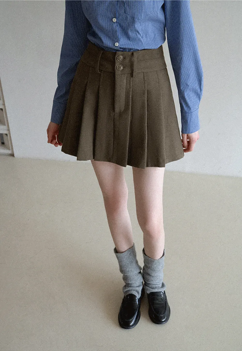 Pleated Mini Skirt with Belt Detail