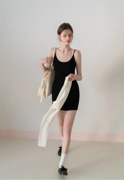 Sleeveless fitted mini dress with thin straps