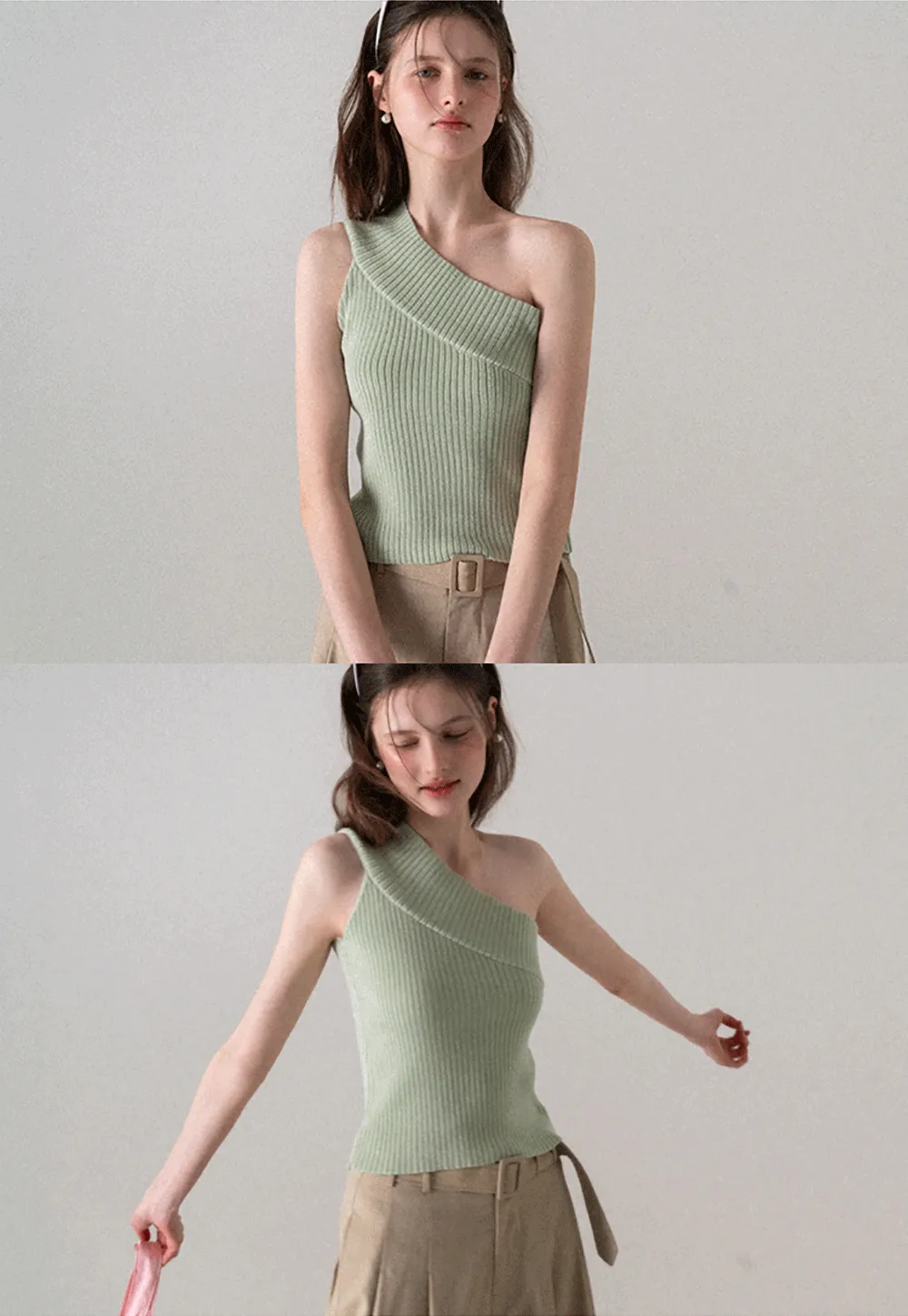 Asymmetrical Ribbed Knit Sleeveless Top