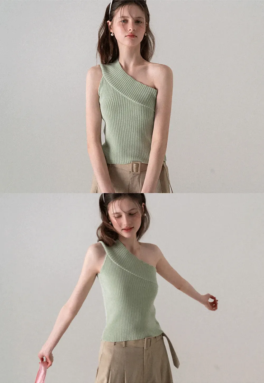 Asymmetrical Ribbed Knit Sleeveless Top