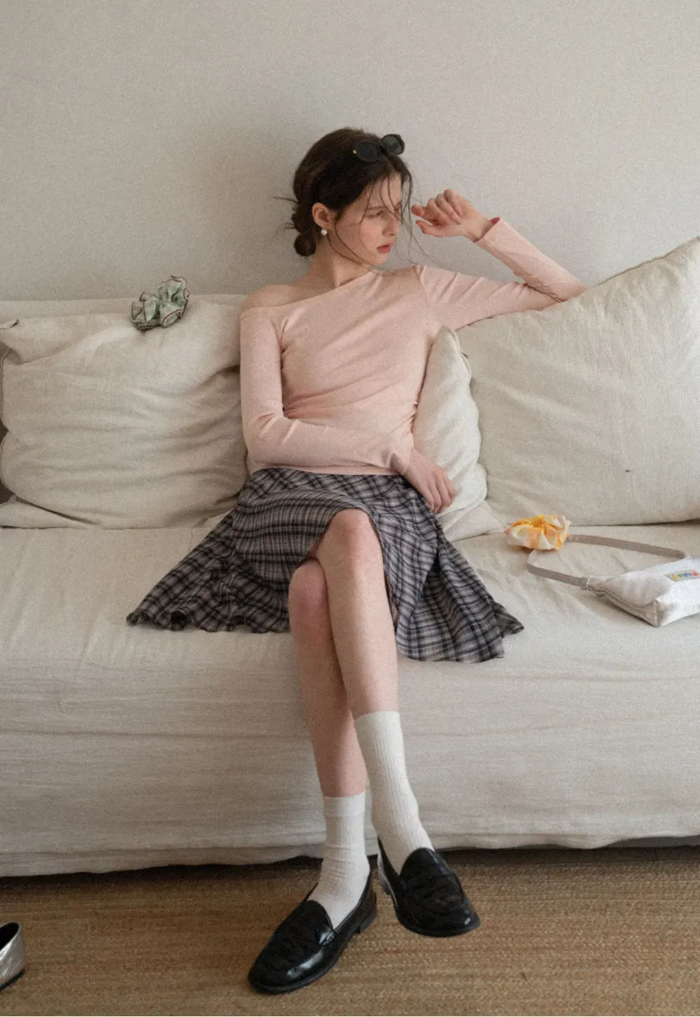 Asymmetrical long sleeve off shoulder top