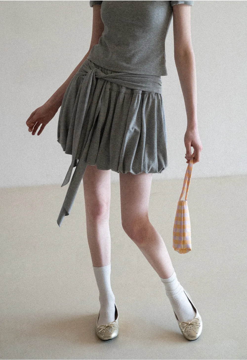 Polo collar short sleeve top with pleated skirt