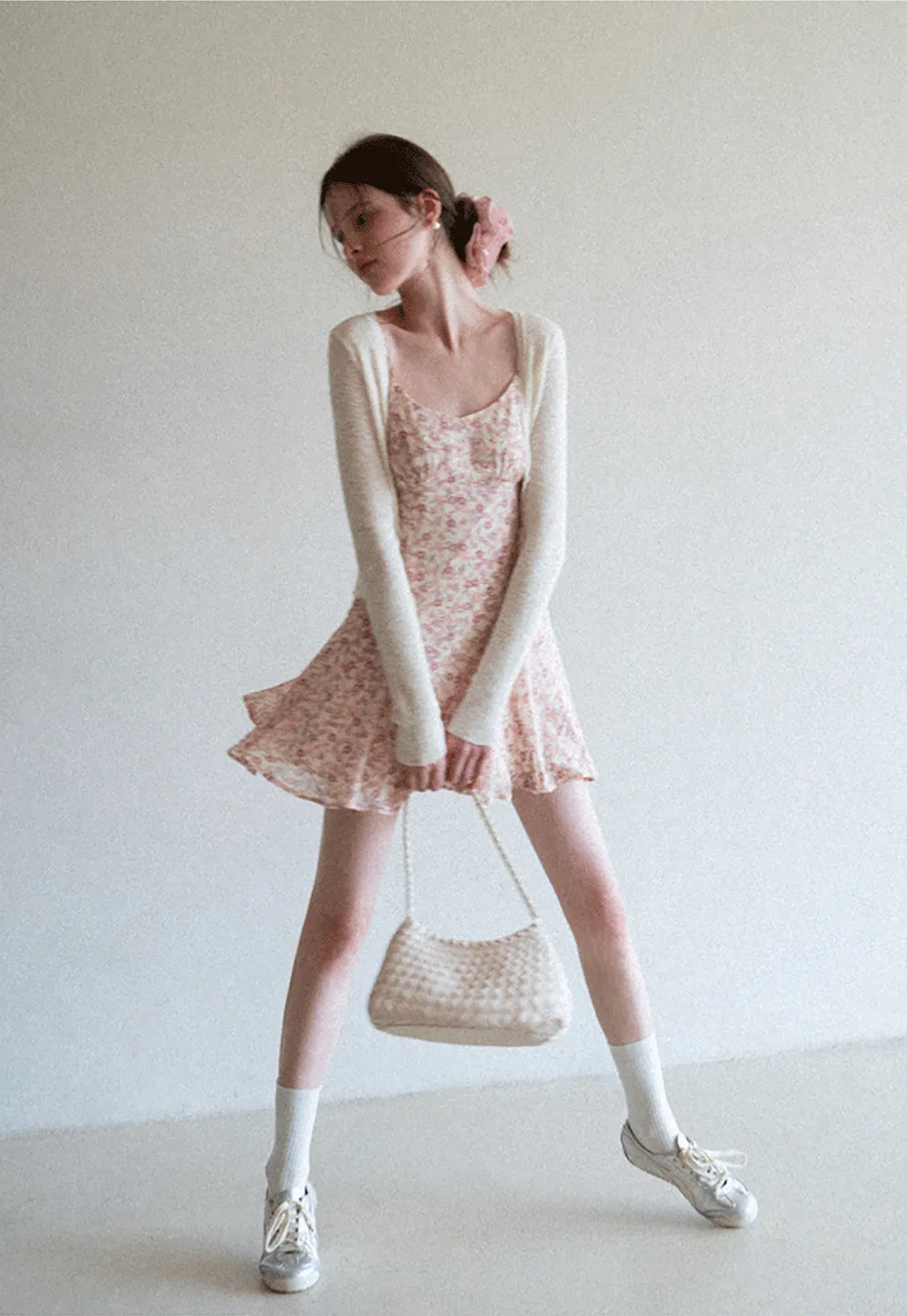 Floral Print Sleeveless Mini Dress with Pleated Skirt