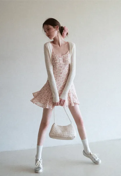 Floral Print Sleeveless Mini Dress with Pleated Skirt