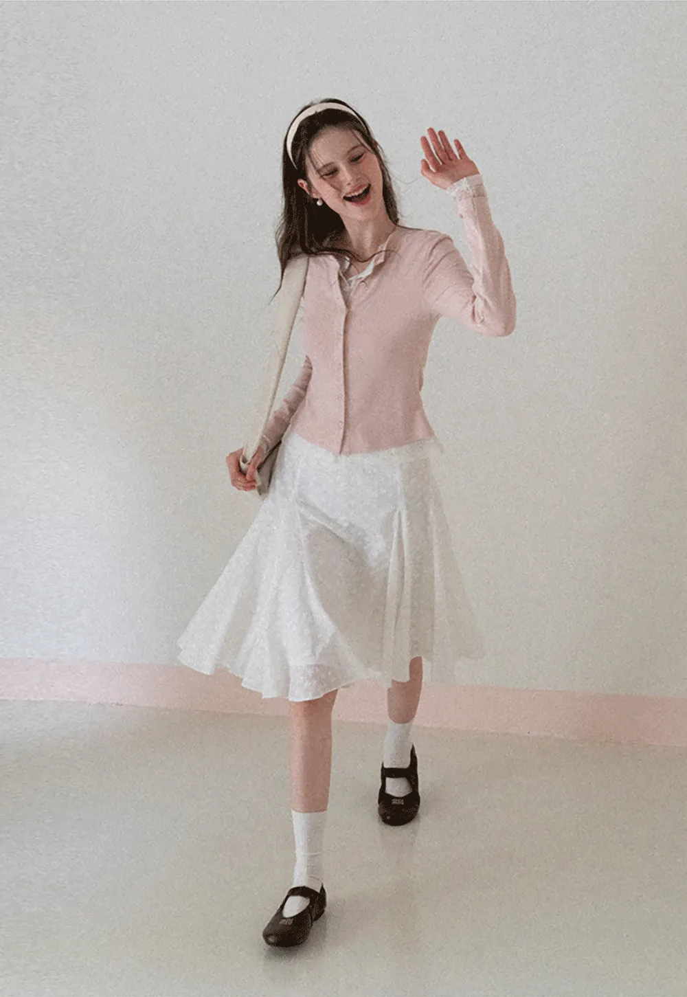 Long sleeve button front knit top with collar