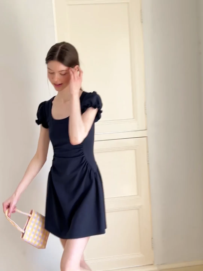 Puff Sleeve Square Neck Fit and Flare Dress