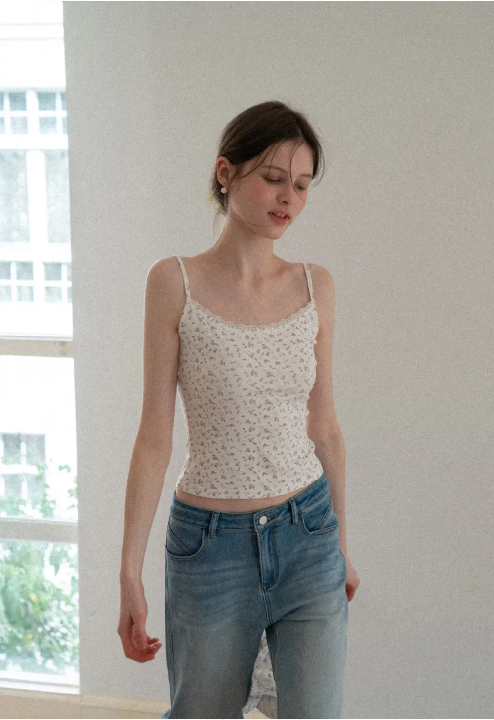 Short sleeve floral print top and tank top set