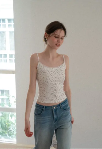 Short sleeve floral print top and tank top set