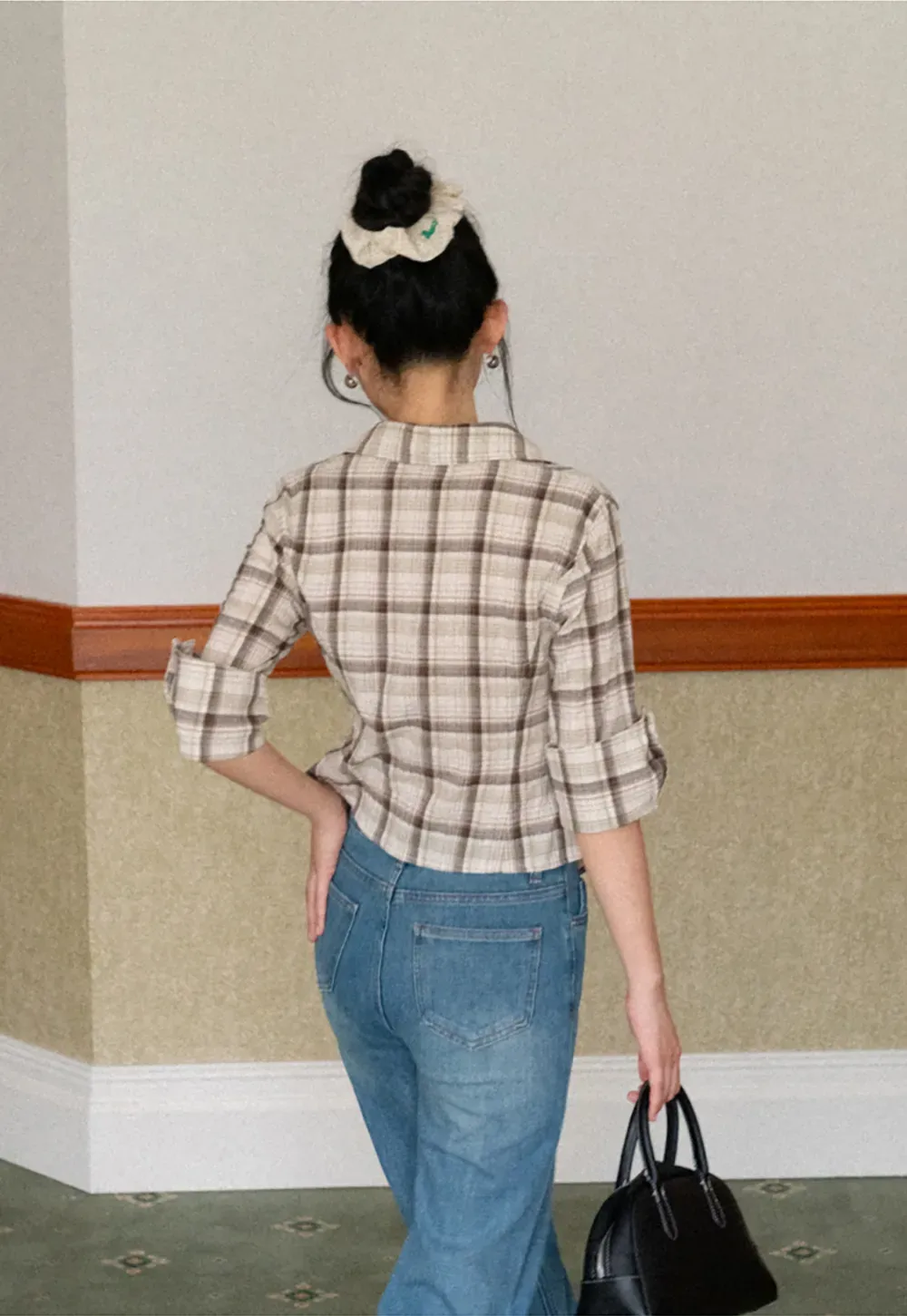 Plaid Shirt with Rolled Sleeves and Button Front