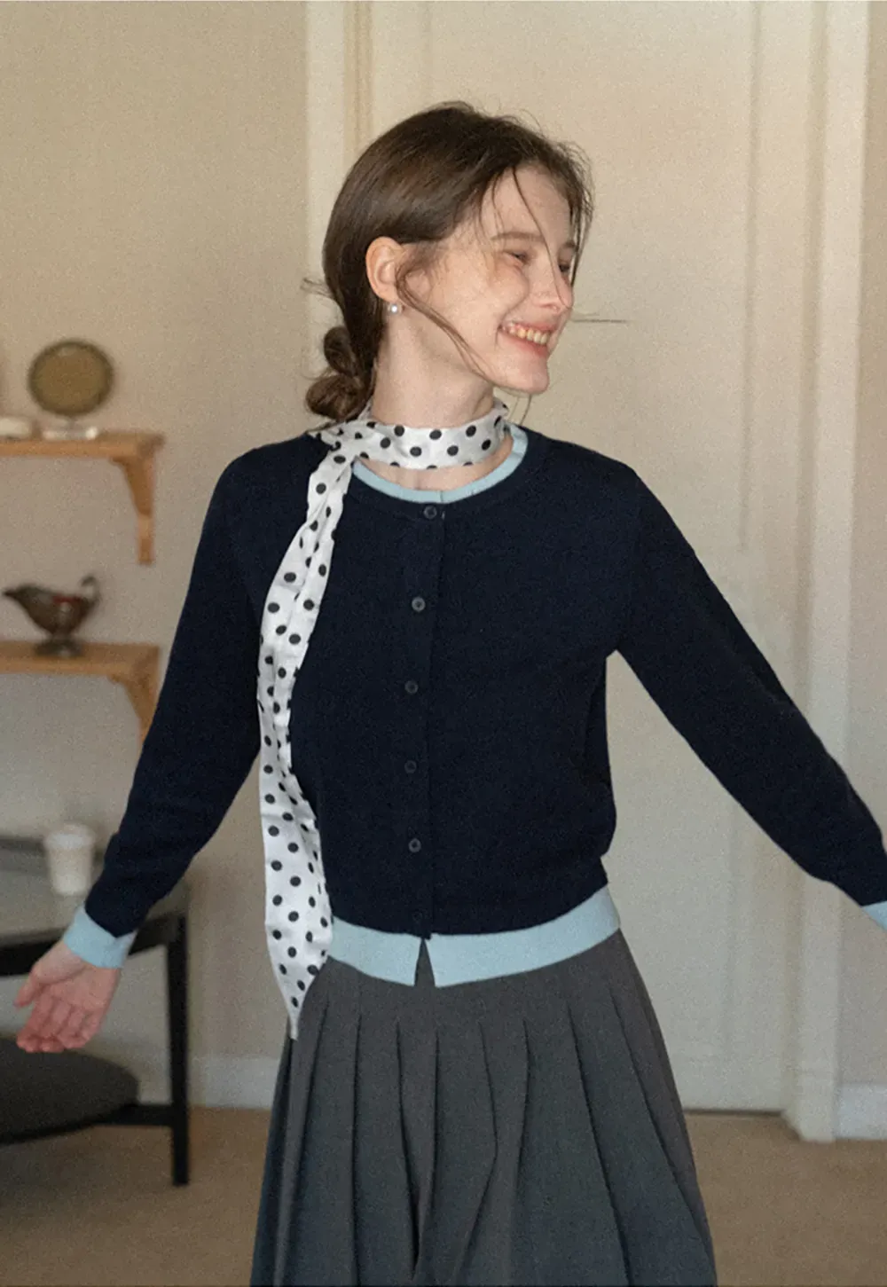 Elegant Round Neck Knit Sweater with Button Detail